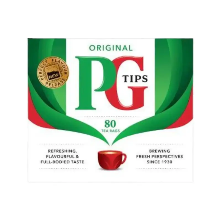 PG Tips 80 Bags. Perfectly blended black tea for a refreshing cup.