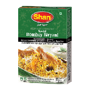 Shan Bombay Biryani Masala. Rich and spicy blend with dried plums.