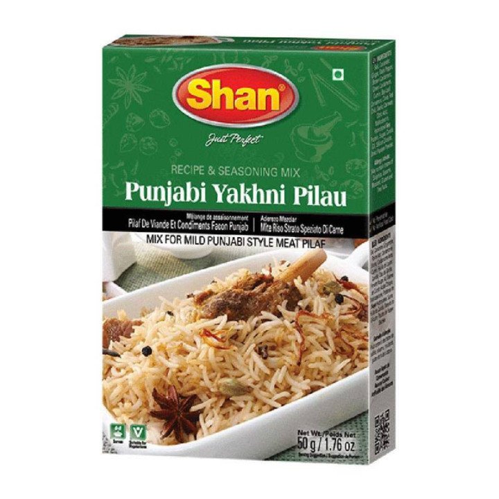 Shan Punjabi Yakhni Pilau Masala. For aromatic and mild meat pilau.
