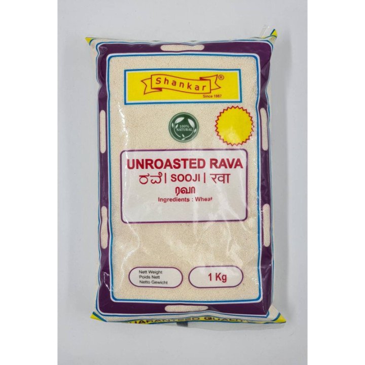 Shankar Unroasted Rava. Premium wheat semolina for baking and cooking.