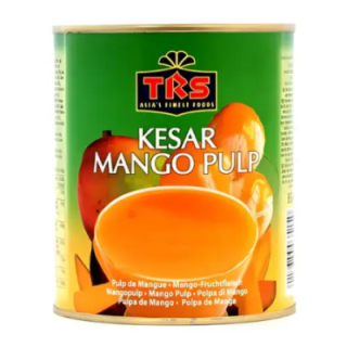 TRS Kesar Mango Pulp. Aromatic and sweet mango purée for authentic Indian desserts.