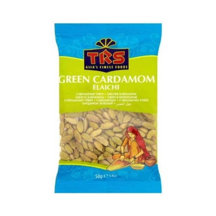 TRS Green Cardamom. High-quality aromatic pods for luxury cooking and baking.