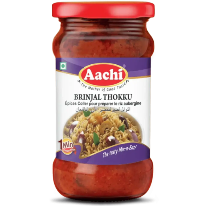 Buy Aachi Brinjal Thokku. A spicy and tangy eggplant relish perfect for rice and chapati. Authentic Indian taste.