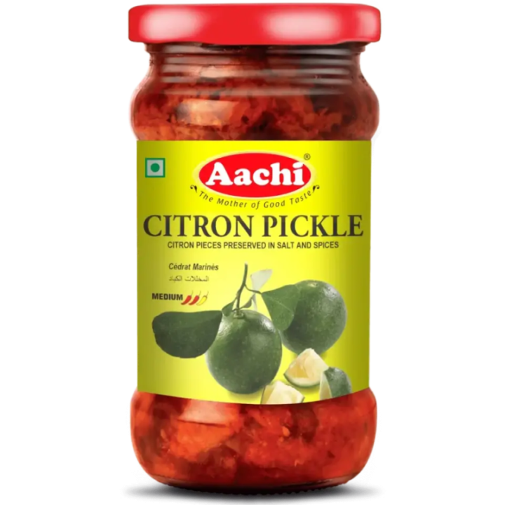Traditional Aachi Citron Pickle. A digestive aid with a unique bitter-sour taste. Buy authentic Indian pickles.