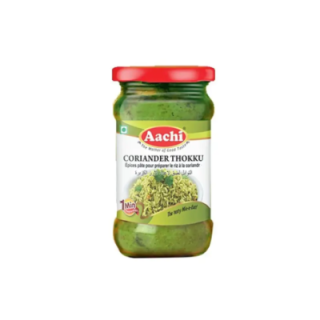 Fresh Aachi Coriander Thokku. A zesty and spicy relish made from coriander leaves. Perfect for rice and idli.
