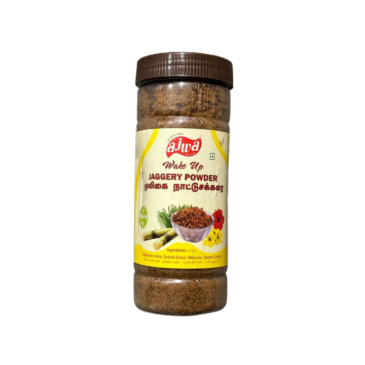 Ajwa Jaggery Powder. Pure and natural cane sugar substitute. Perfect for tea and desserts.