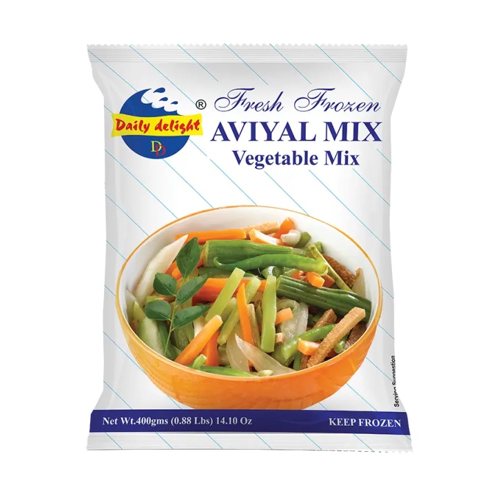 Cook authentic Aviyal easily with Daily Delight Vegetable Mix. Freshly frozen cut vegetables.