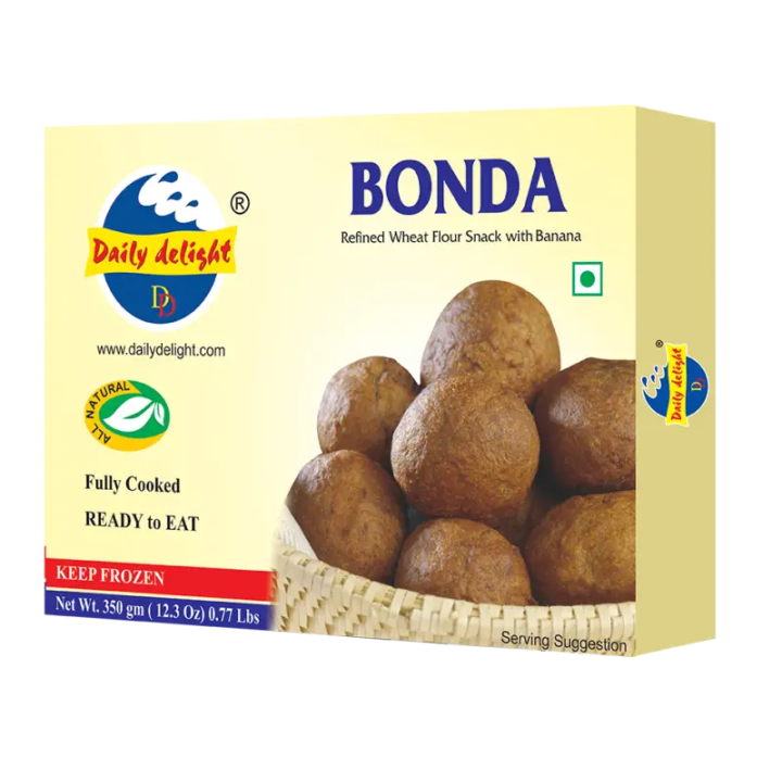 Daily Delight Bonda. Spicy potato fritters perfect for tea time. Just heat and serve.