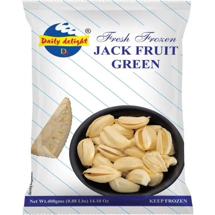 Daily Delight Green Jack Fruit. Tender raw jackfruit for curries. excellent vegan meat substitute.
