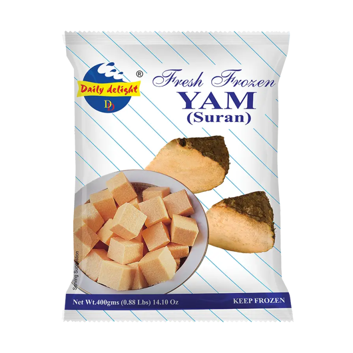 Daily Delight Yam. Freshly frozen Elephant Foot Yam cubes. Ready to cook.