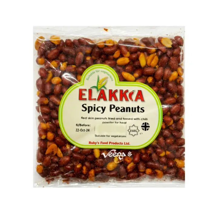 Elakkia Spicy Peanuts. coated in spicy masala for a crunchy kick.
