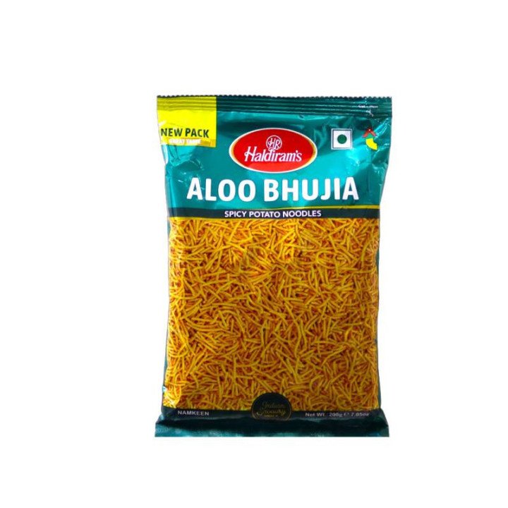 Haldirams Aloo Bhujia. Crunchy spiced potato noodles. India's favourite snack.