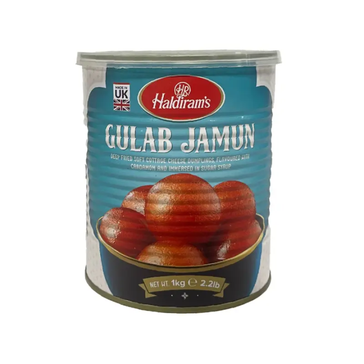 Haldirams Gulab Jamun. Soft and spongy milk sweets in syrup. Ready to eat.