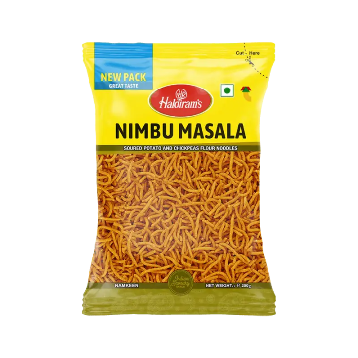 Haldirams Nimbu Masala. Zesty lemon flavoured spicy potato snack.