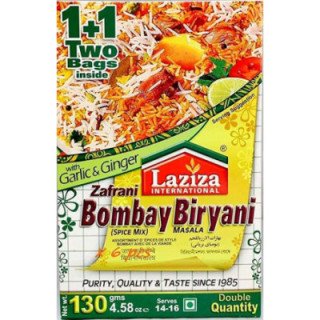 Laziza Bombay Biryani Masala. Includes dried plums for authentic flavour.