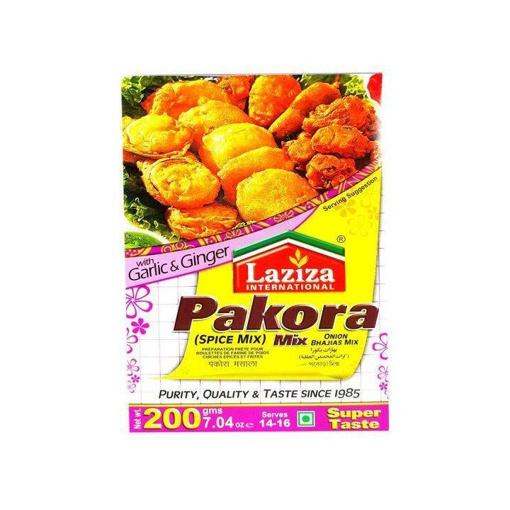 Laziza Pakora Mix. Just add water to make crispy vegetable fritters.
