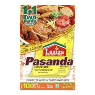 Laziza Pasanda Masala. Flavourful spice for tender meat fillets.