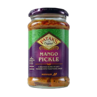 Pataks Mango Pickle. Juicy mango chunks in a spicy oil blend. Perfect with naan.